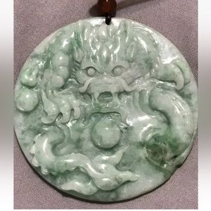 Certified Green 100% Natural A Hand carved Jade jadeite Dragon Pendant - 112656